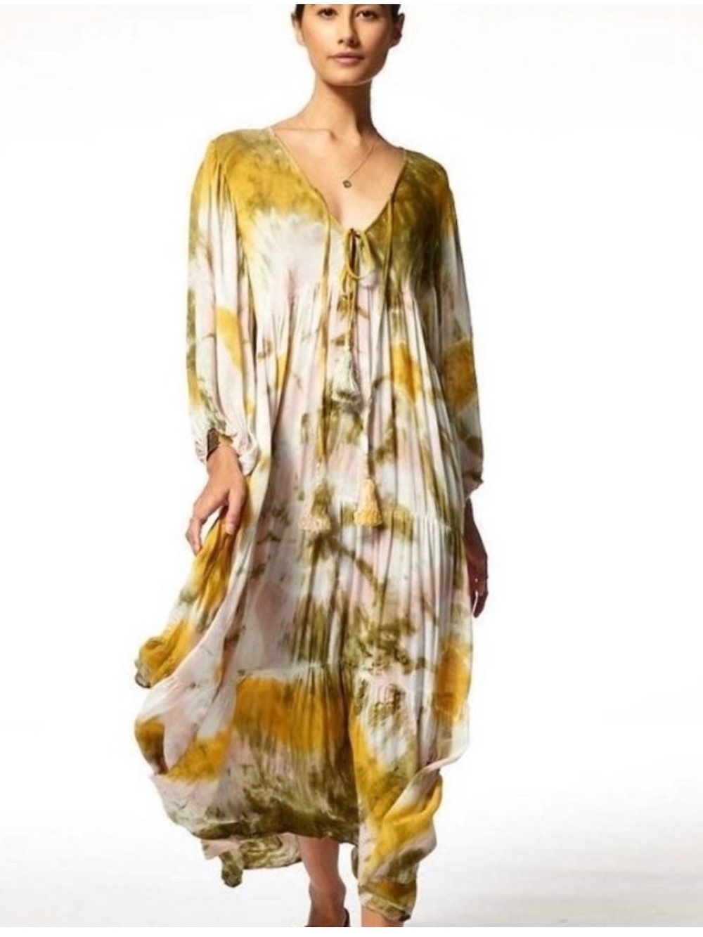 Young Fabulous & Broke Dawn Yellow and Olive Tie-Dye Maxi Dress XS